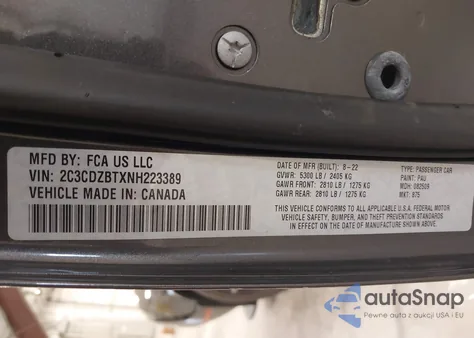 2022 Dodge Challenger R/T из США, поврежденный, VIN 2C3CDZBTXNH223389